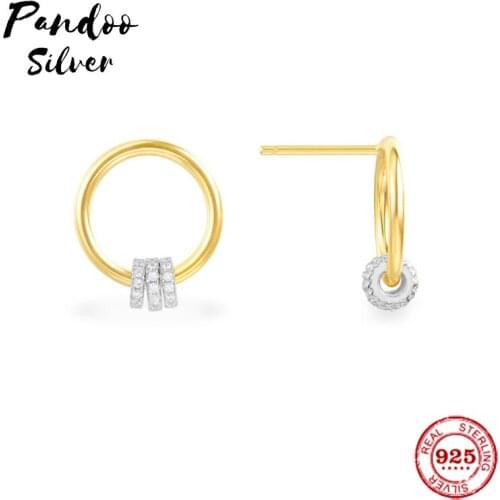 Pandoo Fashion Charm Sterling Silver Original 1:1 Copy,Single Small Earrings With Three Sliding Rings Jewelry Gift For Female