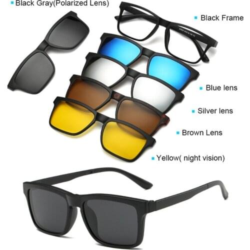 Prescription Frame Magnetic Clips On Sunglasses Men Polarized UV400 Sun Glasses Women Outdoor Indoor Driving Beaching Eyeglasses