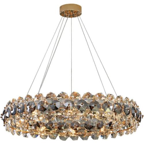 Modern Luxury Led Pendant Light Foyer Ceiling Lamp Lustre K9 Crystal Hanging Lamp Gold Metal Droplight For Living Room Lamparas
