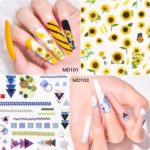 MEET ACROSS 3D Nail Art Stickers Flower Design Adhesive Nail Art Decorations Flower Plant Nail Sticker Decals