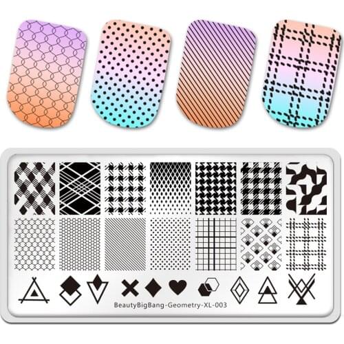 BeautyBigBang 6*12cm Stamping Plates Geometry Theme Printed Image Stainless Steel Stencil Nail Art Template