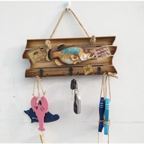 New Mediterranean Vintage Wooden Hanger Clothes Creative Fish Wall Hanging Door Hooks Coat Rack Home Decor Room Furniture