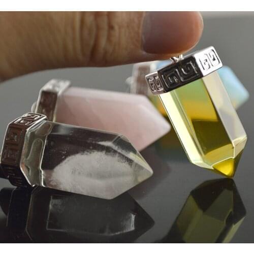 High Quality Natural Semi-precious Stone Hexagon Prism Necklaces & Pendants Transparency Crystal Pointed Pink Quartz 10pc/lot