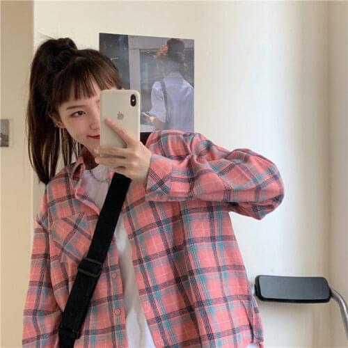 Blouse Women Shirt Black and White Large Plaid Womens Loose Long Sleeve Autumn Coat Blusas Ropa De Mujer