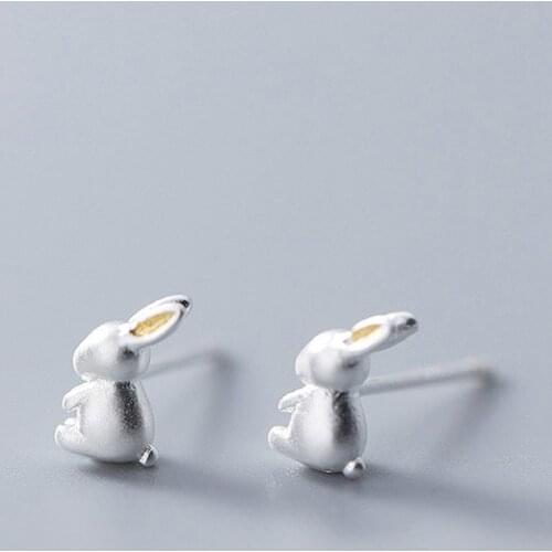 Ruifan Cute Rabbit/Bunny Genuine 925 Sterling Silver Stud Earrings for Women Small Earrings Fine Jewelry Accessories Gift YEA253