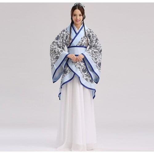 0143) female blue/white porcelain Hanfu fairy costume ancient princess beauty cosplay clothing woman China Classical dance
