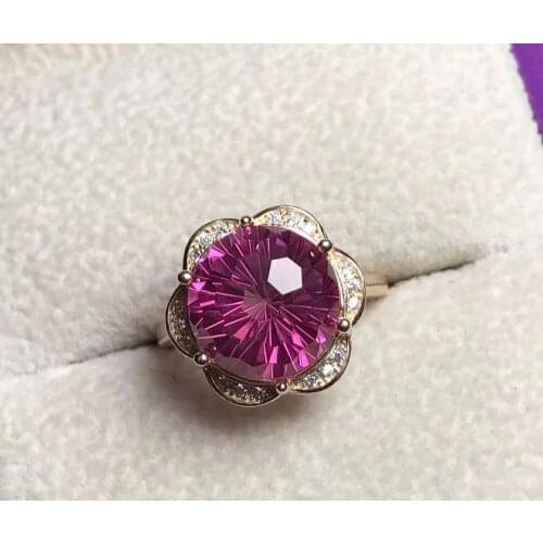 Natural 12*12mm Fireworks pink topaz gem Ring Natural gemstone Ring S925 silver elegant Triangle Pretty womens wedding jewelry