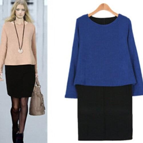 Wholesale Women Dress Long Sleeve dress loose Fake two-piece Vestidos Femininos Leisure splicing the autumn style DL1187