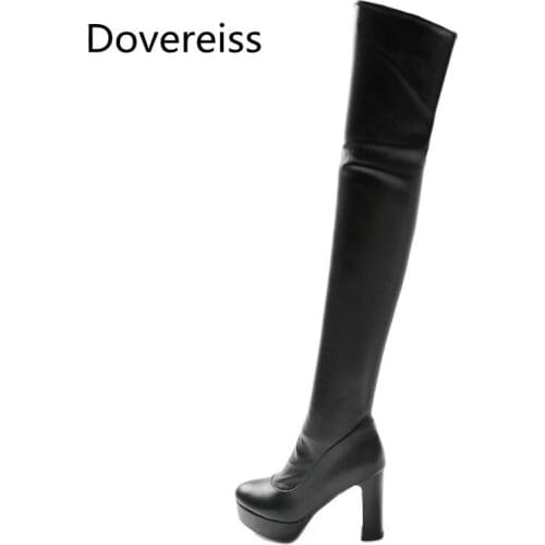 Winter for woman New Fashion Sexy Pointed toe Consice Shoes Waterproof Chunky heels Clear Heels Boots Over the knee boots 31-47