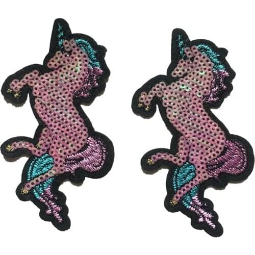 10 Pieces/lot New Unicorn Sequined Patches Iron on Patch for Clothes Shoes Small Horse Sequins Embroidery Appliques Sewing DIY