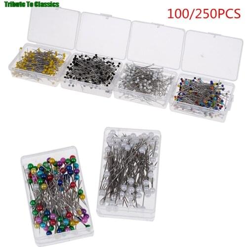 100/250pcs/box 38mm Round Pearl Head Dressmaking Pins Weddings Corsage Florists Sewing Pin Mixed Color Accessories