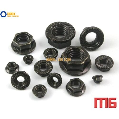 100 Pieces M6 Metric Thread Hexagon Serrated Flange Nut Flanged Nut DIN 6923