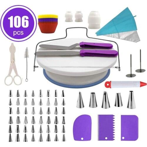 106pcs/set Cake Tools Cake Decoration Mouth Stainless Steel Cake Decorating Supplies Cake Turntable DIY Cream Tools Kitchen Tool