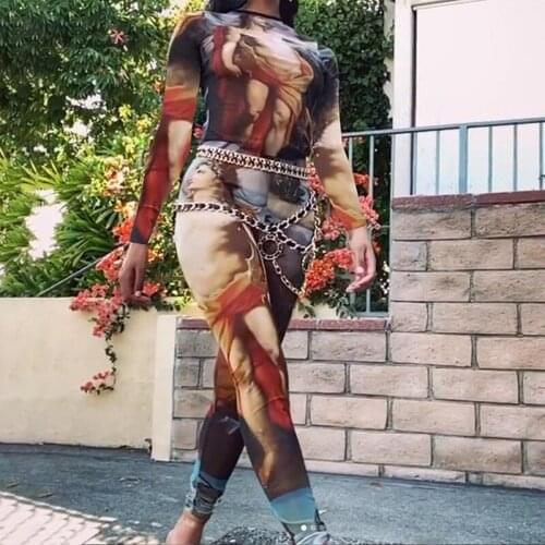 2020 Printed Design Fashion One Piece trendy jumpsuit Womens Full Sleeve Bodycon Tracksuit joggers Fall Clothes Yoga Pants