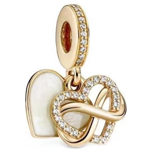 2021 Mothers Day Sparkling Infinity Heart Dangle Charms Fit 925 Sterling Silver Beads Bracelet Pendant Necklaces DIY For Women