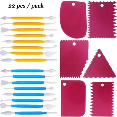 22pcs/pack Cake Decor Tools Set 16pcs Cake Modeling Tools 6pcs Cake Scrapers Smoother Polisher Fondant Decorative Tool Cake Tool