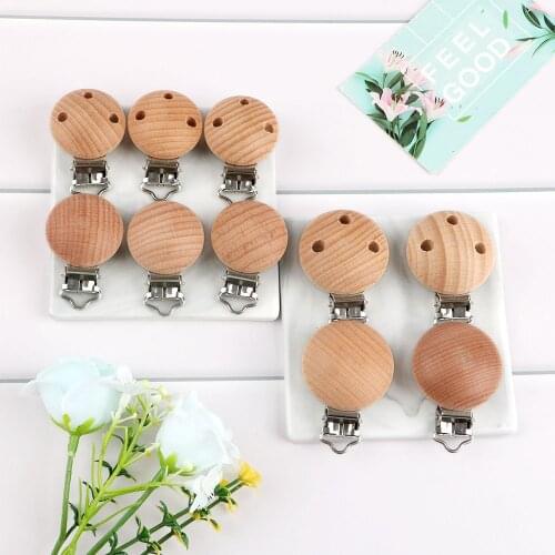 Kovict 5PCs Baby Pacifier Clips Wooden Metal Round Shaped Modelling Beech Pacifier Holder Baby DIY Soother Teether Preferred