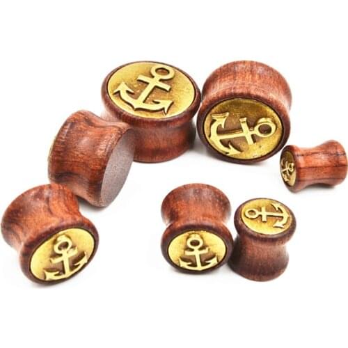 70PCS Free Shippment Body Jewelry- Anchor Wood Ear Plugs Ear Scretcher Tunnle Sets Earlet Gauge 8mm up to 20mm