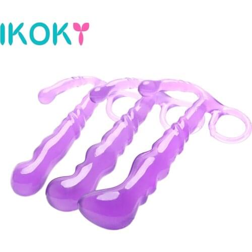IKOKY Anal Plug with Pull Ring Prostate Massager Butt Plug for Beginner Purple Adult Products Sex Toys for Men Women S/M/L
