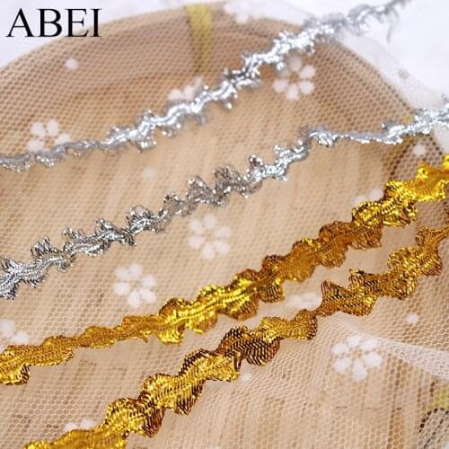 20yards/lot Gold Silver Shiny Lace Ribbon Polyester Lace Trims for Wedding Party Stage Performance Apparel Clothes Webbing Tape