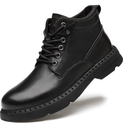 Warm Insole Black Mens Ankle Boots Dress Boots Genuine Leather Winter Boots Social Shoes Man Business Shoes Snow Boots