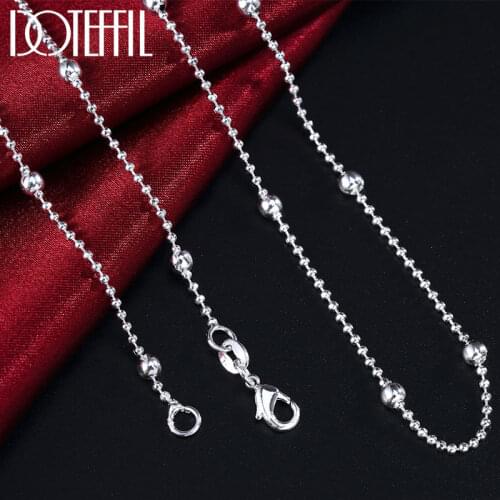 DOTEFFIL 925 Sterling Silver 16/18/20/22/24Inch 4mm Full Smooth Beads Chain Necklace For Women Man Fashion Wedding Charm Jewelry