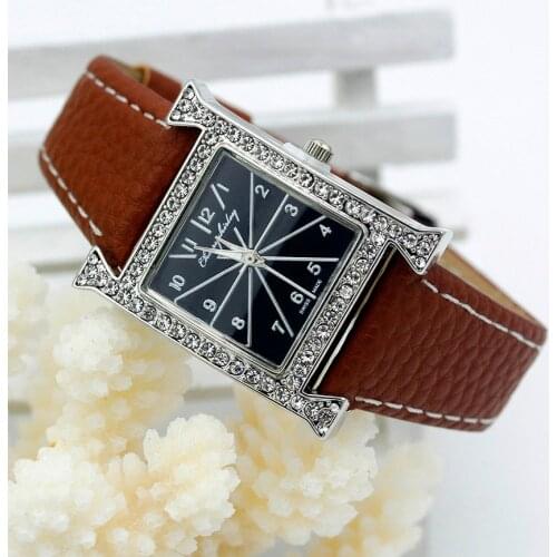 Mmysterious Black Female Square Shaped WristWatch Leather Rhinestone Designer Lady Clock Women Dress Luxury Quartz Crystal Watch