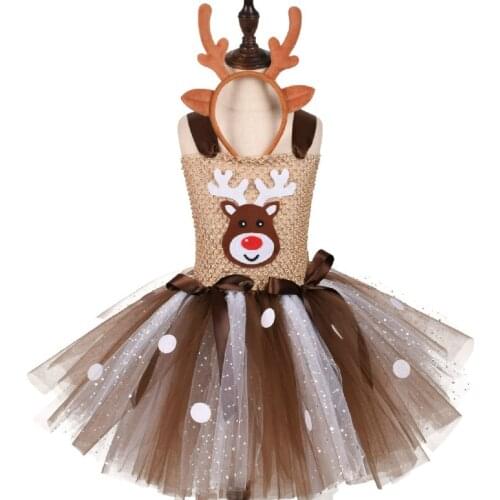 Birthday Deer Cosplay Kids Girl Dress Toddler Girls Christmas Outfits Cartoon Cosplay Big Girls Party Clothes for Size 1-14year