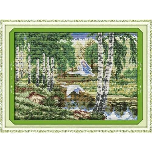 Wild Geese in the Forest Scenic Needlework Cross Stitch Kits Cross-Stitching Printed Embroidery DIY Handmade Wall Home Decor