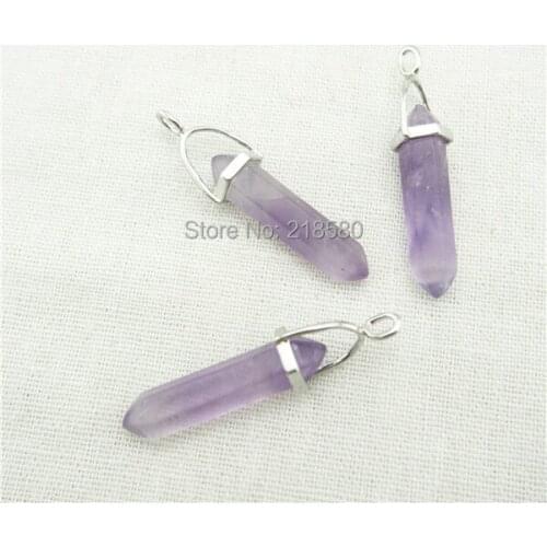 H-SP151 Amwthyst Double Point Pendant with Silver Plated Bail, Amwthyst Pencil Point Pendant