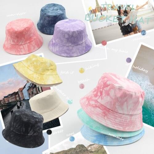 Double-sided Wearing Cap Bucket Hat Tie Dye Sun Hat Foldable Sun-Proof Fisherman Caps for Travel Hiking Outdoor Beach Holiday