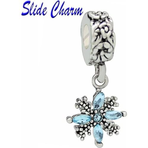 European Exquisite Blue Acrylic Snowflake Pendant Charm Beads for Pandora Bracelet Jewelry Handmade Christmas Gifts