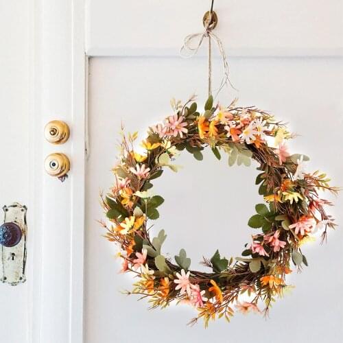 Artificial Flower Wreath Round Daisy Flower Wreaths Background Wall window decorative Wedding party Christmas home decoration