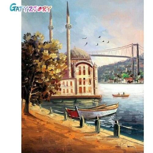 Gatyztory Framed Painting By Numbers Landscape Canvas Drawing Seaside Coloring By Numbers Acrylic Paints Set Home Decor