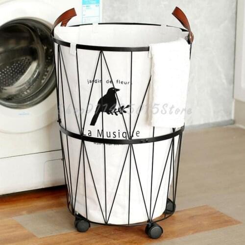 Ins Nordic Dirty Clothes Storage Basket Wrought Iron Dirty Clothes Hamper Waterproof Laundry Basket Bathroom Storage Bucket