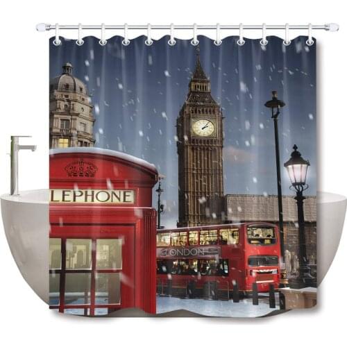 Red London Telephone Booth Bus Big Ben Winter Snow Christmas Britain Home Decor