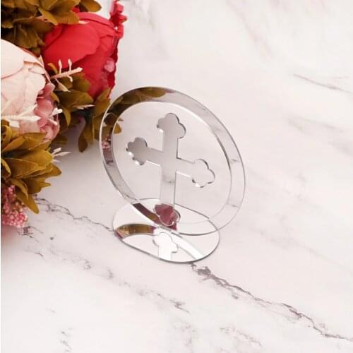 20pcs Acrylic Mirror Circle Cross Table Standing Home Decor 10cm High The Lords Prayer for Christening & Baptism House Moving