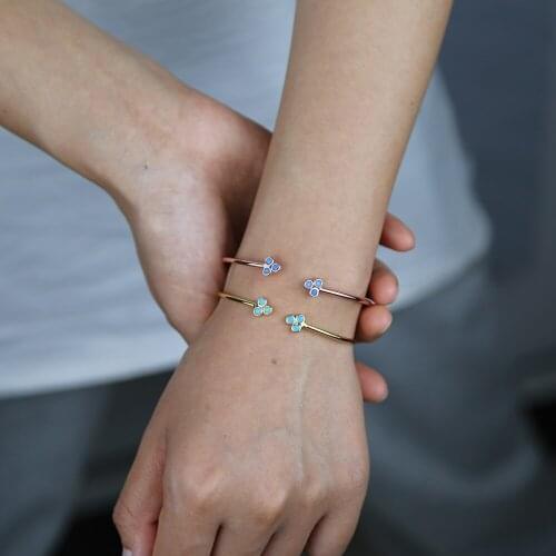 Fashion Open Cuff Bangle Bracelet with Blue Natural Stone Rose Gold Color Plated Adjustbale Bangle for Wedding Jewelry Gifts