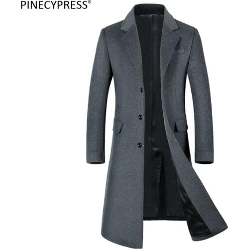 Man Wool Jacket Extra Long High Quality Formal Business Grey Single Breasted Button Male Trench Pockets Overcoat Men Woolen Coat
