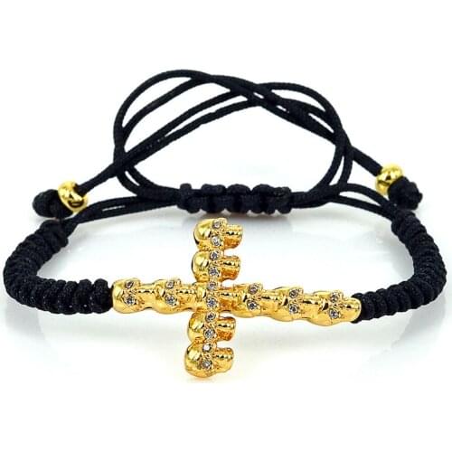 Anil Arjandas Cross Bracelets Men Jewelry 24K White Micro Pave CZ Beads Charm Macrame Punk Skull Women Bracelets Femmes