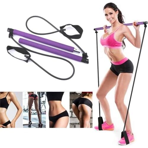 Pilates Exercise Stick Resistance Bands Yoga Strap Bar Kit Folded Fitness Home Gym Elastic Loop Body Building Workout Equipment