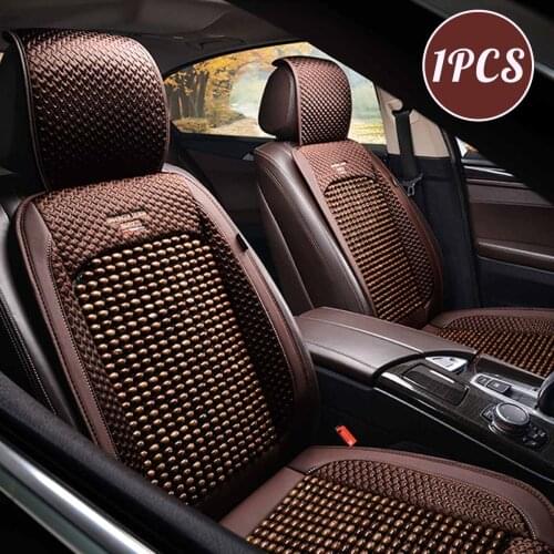 Car Seat Cushion Summer Wooden Bead Cool Leather Car Seat Cover Breathable Handmade Auto Seat Mat Pad Universal Auto Accessory