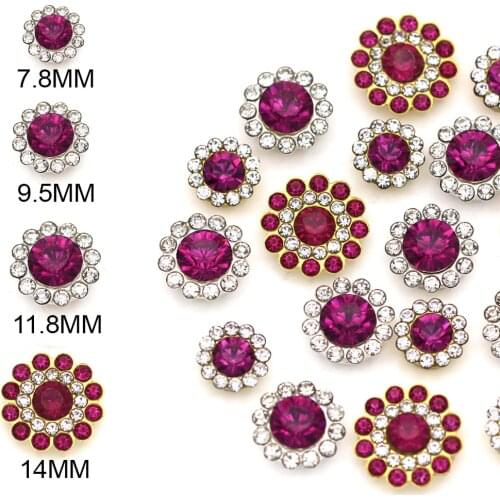 Fuchsia Rhinestones For Clothes Cup Flower Shape Rhinestone Buttons Gold/Sliver Base Glass Strass DIY Jewelry Sewing Accessories
