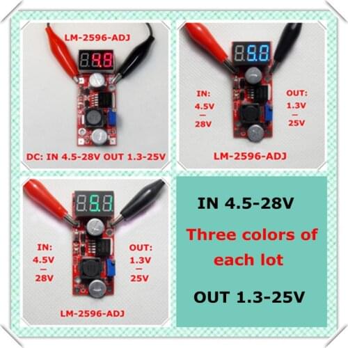 LM2596 DC-DC Adjustable Step-Down Power Supply Module buck converter three color LED Voltmeter/ Button Switch [6 pcs/lot]