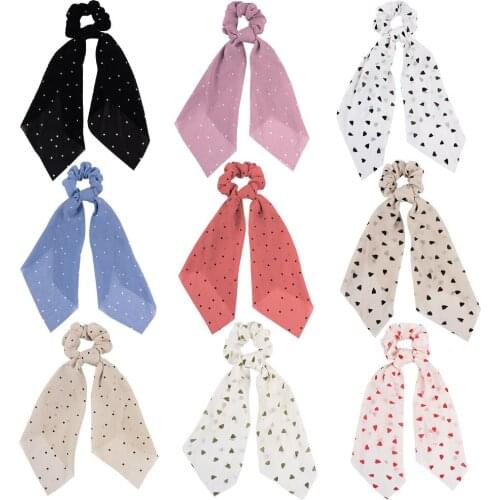 New Fashion Girl Floral Print Ponytail Scarf Bow Elastic Hair Rope Ties Scrunchies Hot Sale Women Elegant Ribbon Hair Bands
