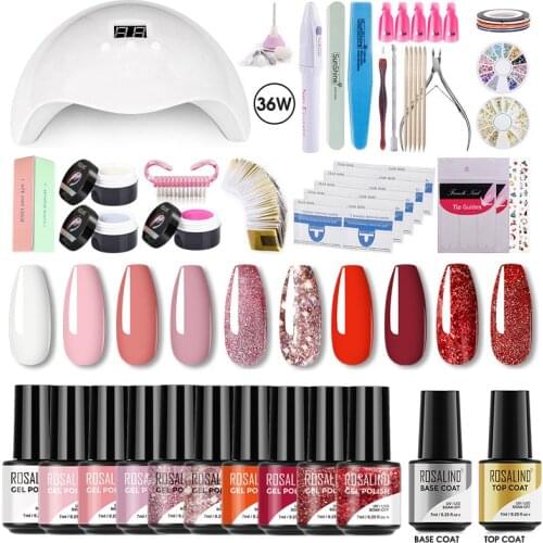 ROSALIND Manicure Set For Nail Tools 33/18 pcs UV LED Lamp Building Electric Nail Drill Varnishes Gel Polish Kit Nail Art Tools
