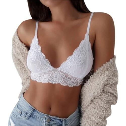 Sexy Lingerie Floral Print Lace Bra Womens Underwear Plus Size Sexy V-neck Lace Bra Vest Crop Lenceria Sensual Mujer Camisole