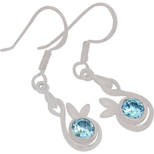 Genuine Blue Topaz Earrings, 100% 925 Sterling Silver, 34mm, 2.6g, ER2198-B, New