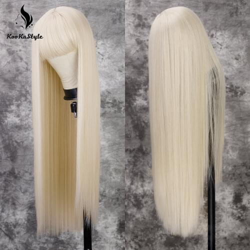 Honey Blonde Wigs Synthetic Wigs with Bangs Long Straight Cosplay Wig Hair for Black Women Natural Blonde Lolita Wig Party Hair