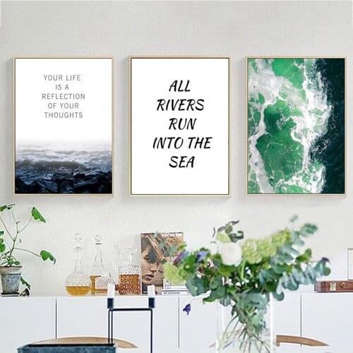 Nordic Sea Wave Inspirational Phrase Canvas Painting Living Room Study English Triptych Wall Art Pictures Cuadros Decor Salon
